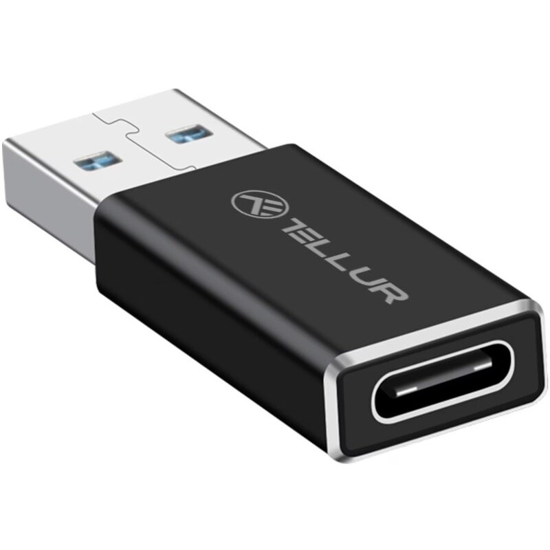 Adapter USB-A në USB-C Tellur, 3A, 480 Mbps, i zi
