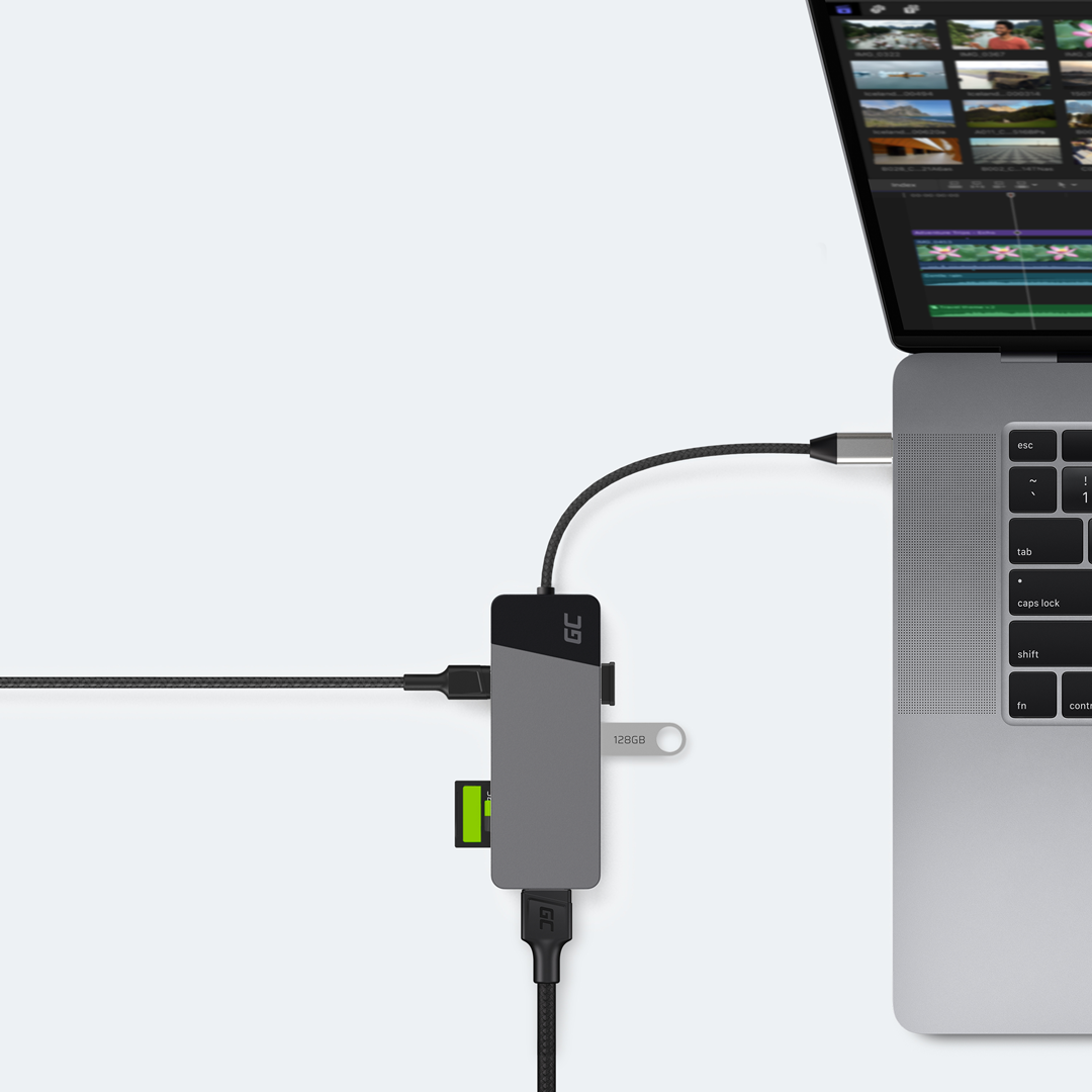 Qendër USB-C Green Cell HUBGC01, 7-në-1, 4K 60Hz, 85W, i hirtë