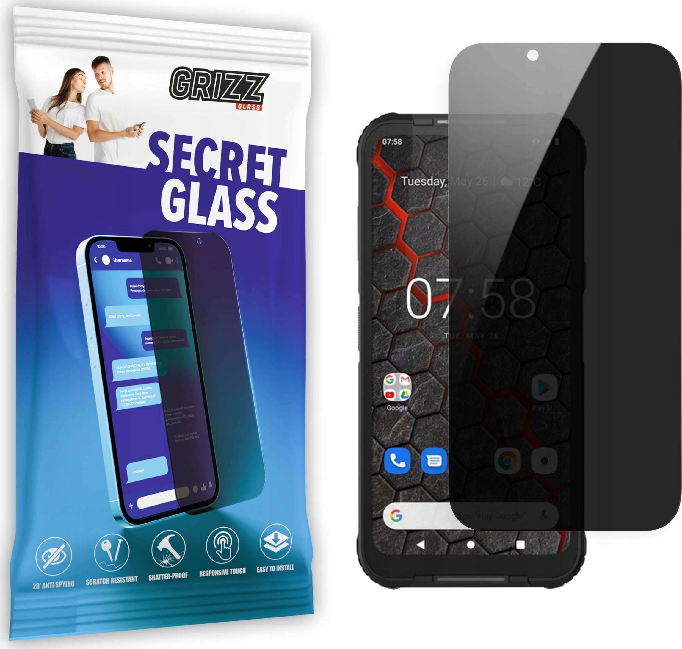 Xham mbrojtës privatësie Grizz SecretGlass për MyPhone Hammer 3 Plus, rezistent ndaj gërvishtjeve, transparencë e lartë