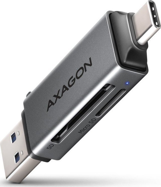 Lexues kartelash i jashtëm Axagon CRE-DAC, USB 3.2 Gen 1 Type-C dhe Type-A, SD dhe microSD, metalik