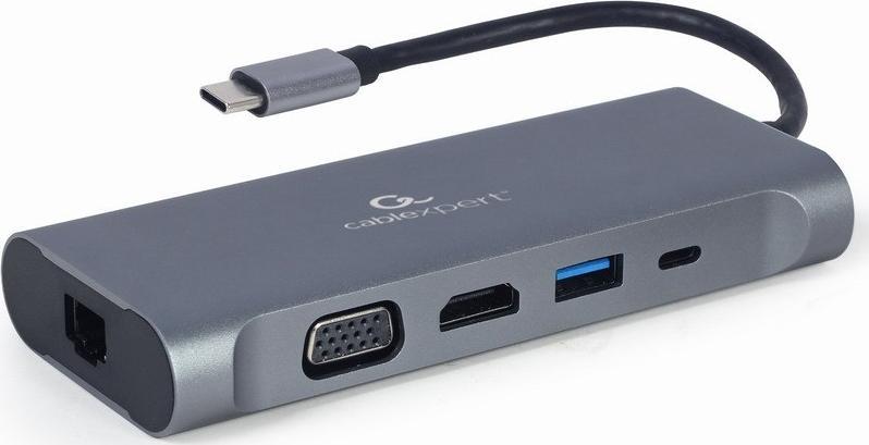 Stacion dokimi Cablexpert A-CM-COMBO7-01, USB-C 7-në-1, HDMI VGA USB 3.0, gri