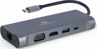 Stacion dokimi Cablexpert A-CM-COMBO7-01, USB-C 7-në-1, HDMI VGA USB 3.0, gri