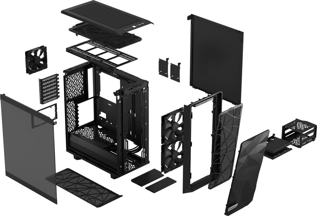 Куќиште за компјутер Fractal Design Meshify 2 Compact TG Light Tint, Црна, Midi Tower