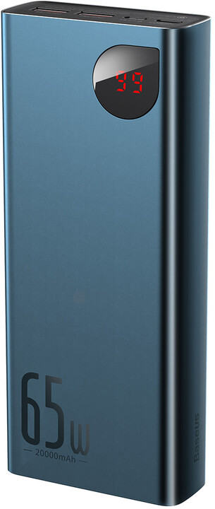 Powerbank me ekran dixhital Baseus Adaman Metal QC + PD, 20000mAh, 65W, i kaltër + kabllo USB-A/USB-C, 30cm, e zezë