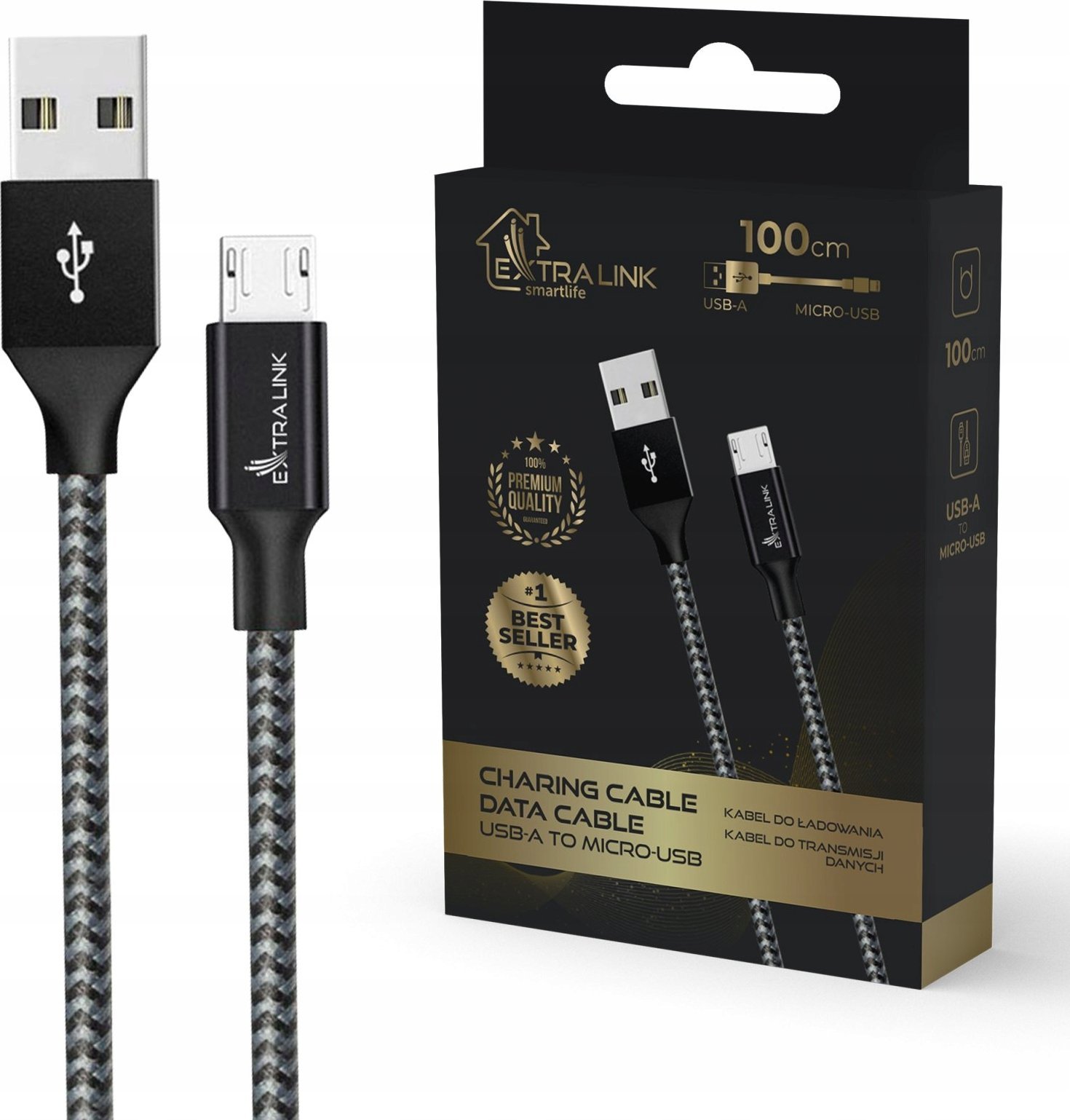 Kabllo karikimi Extralink Smart Life, USB A në Micro USB, 15W 5V 2.4A, 1m, e zezë