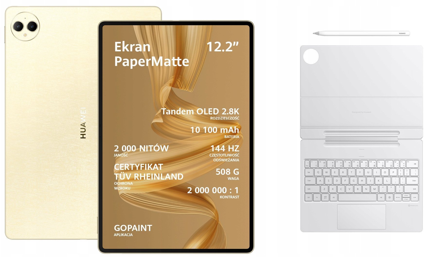 Tablet Huawei MatePad Pro 12.2 2024, 12.2", 12GB RAM 512GB, gold, tastierë dhe stylus