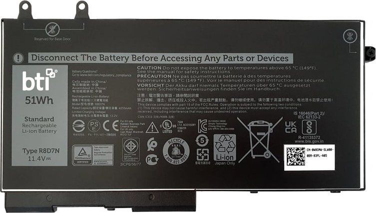 Bateri për laptop BTI Dell Latitude 5420 Rugged, 51Wh, 11.4V, 3 qeliza