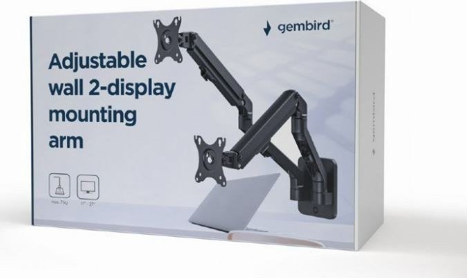 Mbajtëse muri për 2 monitora Gembird (MA-WA2-01), 17" - 27", e zezë