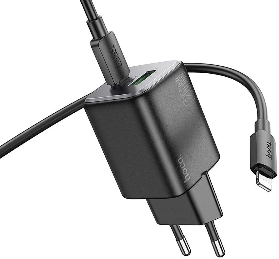Karikues muri Hoco N41, 20W PD QC 3.0, USB C dhe USB A, me kabllo USB C në Lightning, i bardhë