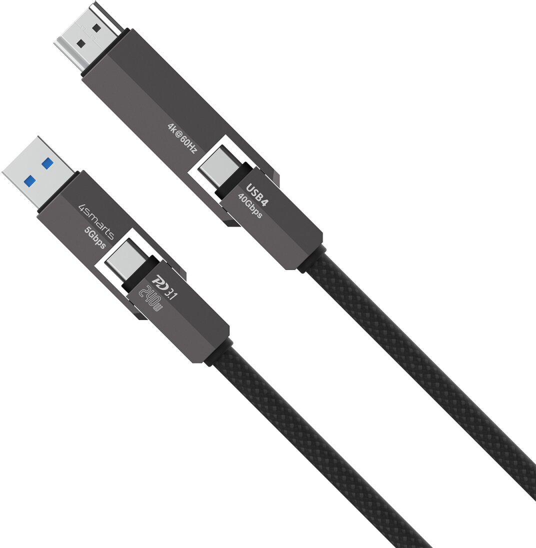 Kabllo video 4smarts USB4 ComboCord, 1.5m, 240W 40Gbps, e zezë
