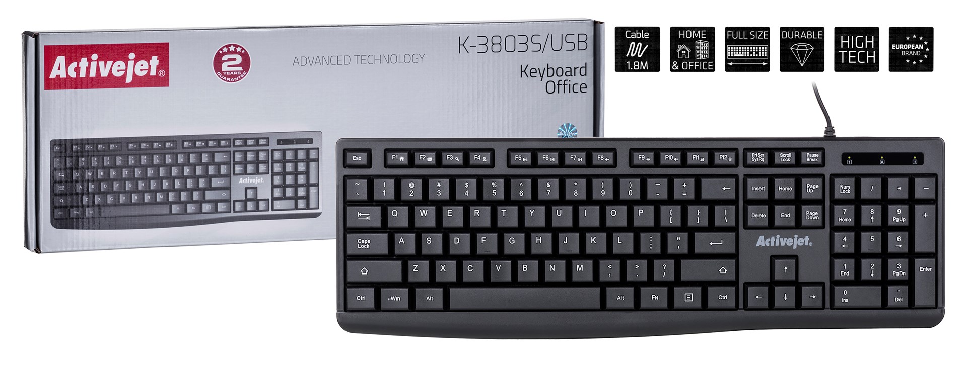 Tastierë Activejet K-3803S, USB, QWERTY, e zezë