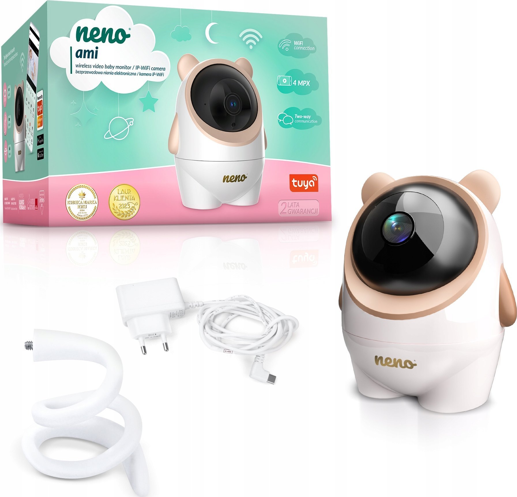 Monitor foshnje Neno Ami, WiFi, video dhe audio, i bardhë apricot