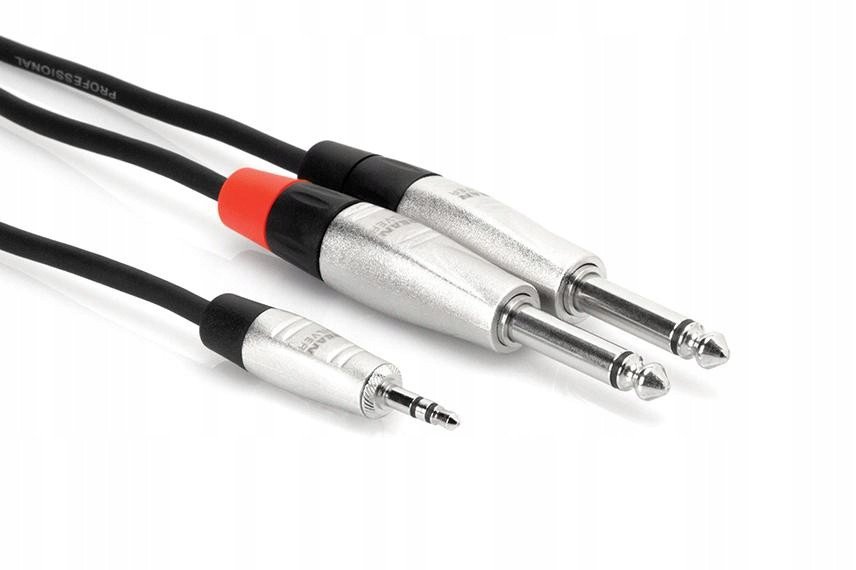 Kabllo audio ndarëse Hosa HMP-010Y Dual, 3.5mm stereo në 2x 1/4" TS, e zezë