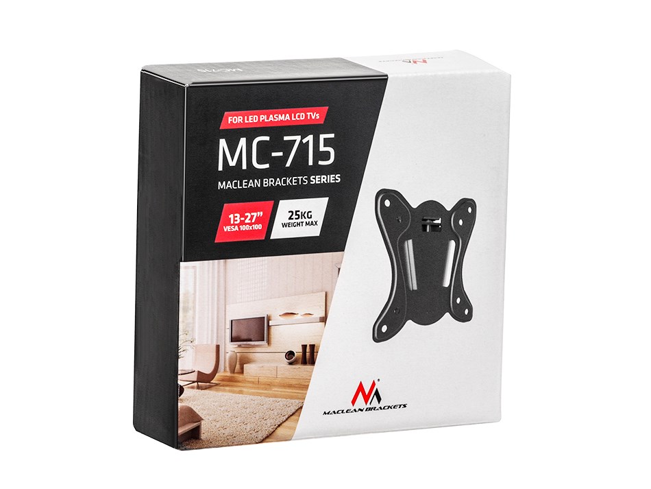 Mbajtëse TV Maclean MC-715, 13-27", 25kg, VESA 100x100, e zezë