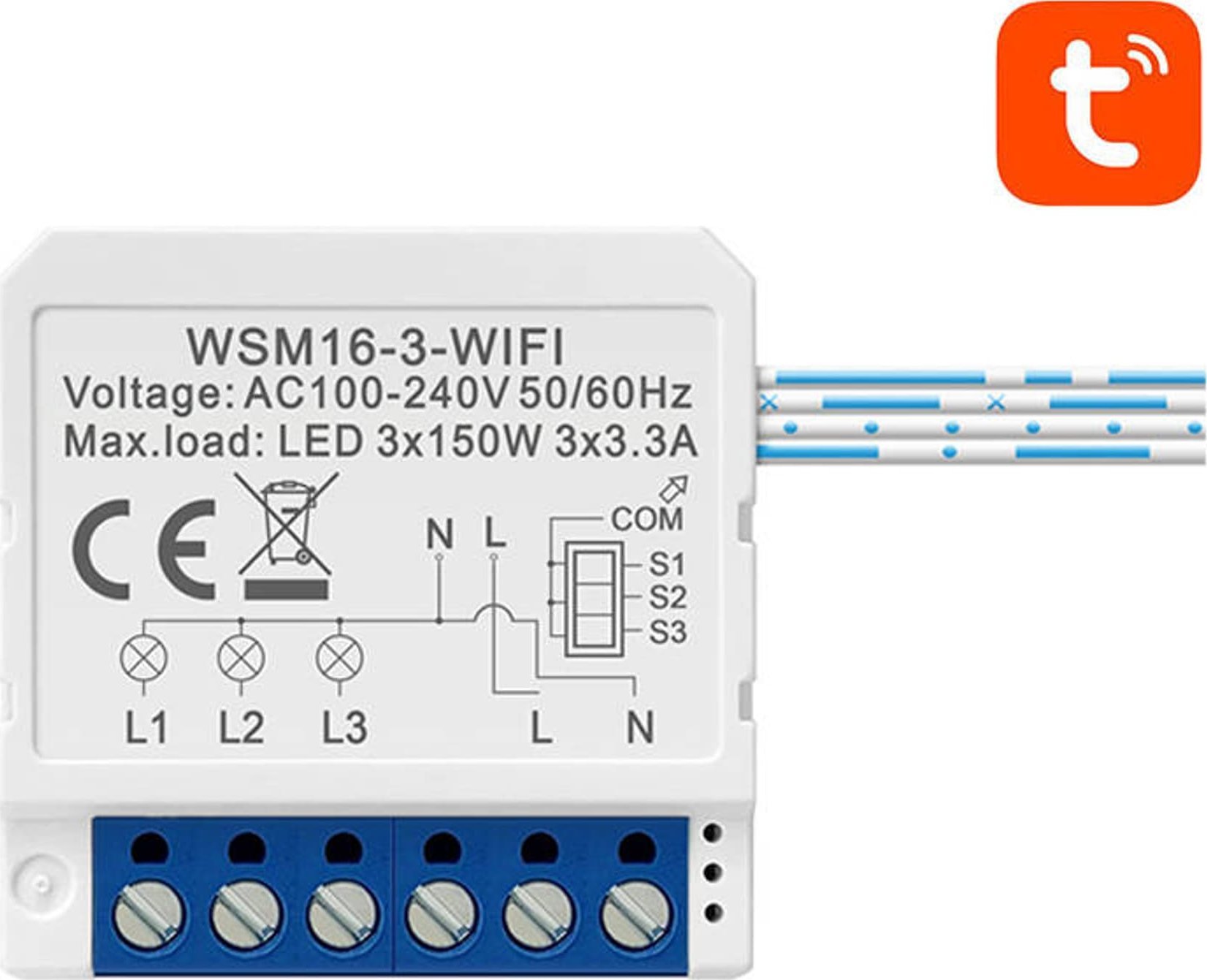 Ndërprerës i fshehur smart Avatto WSM16 W3, Wi Fi, 3 kanale, i bardhë