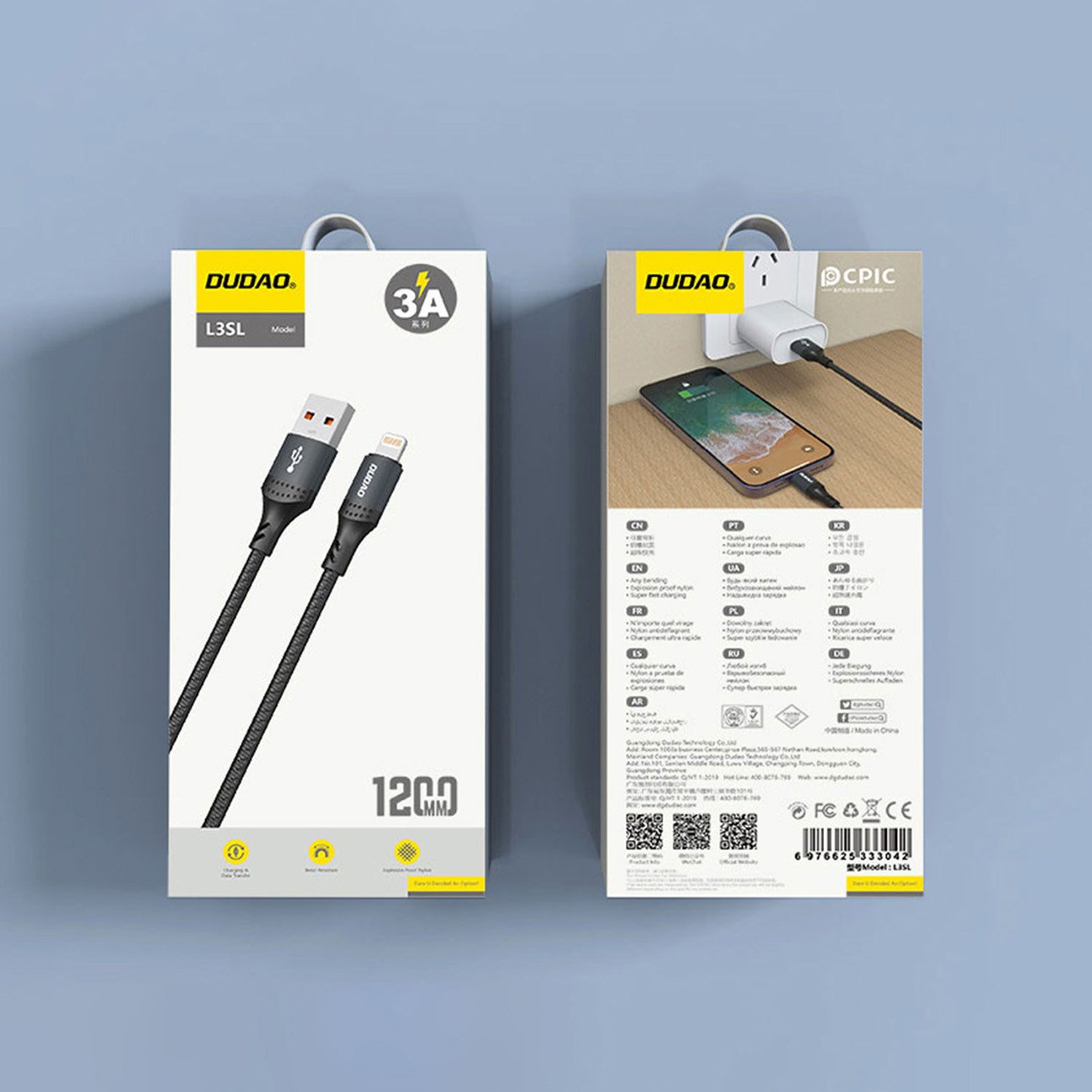 Kабел USB Dudao L3SL, USB A во Lightning, 1.2m, 30W, црн
