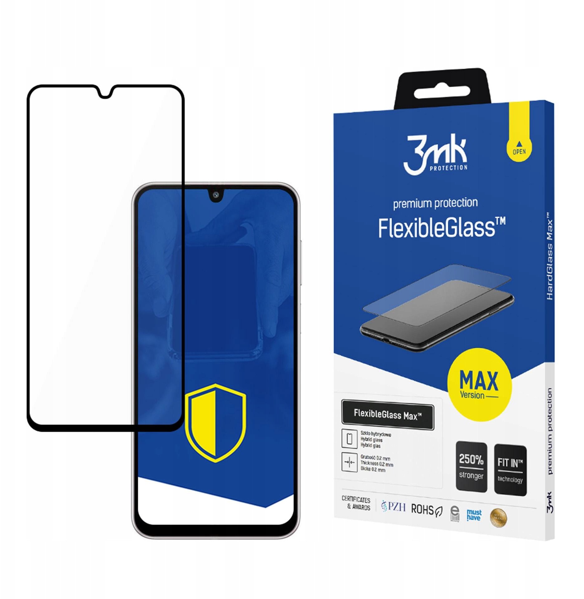 Xham mbrojtës 3MK FlexibleGlass Max për Samsung Galaxy M16 5G, mbulim i plotë ekrani, rezistent ndaj gërvishtjeve, transparent