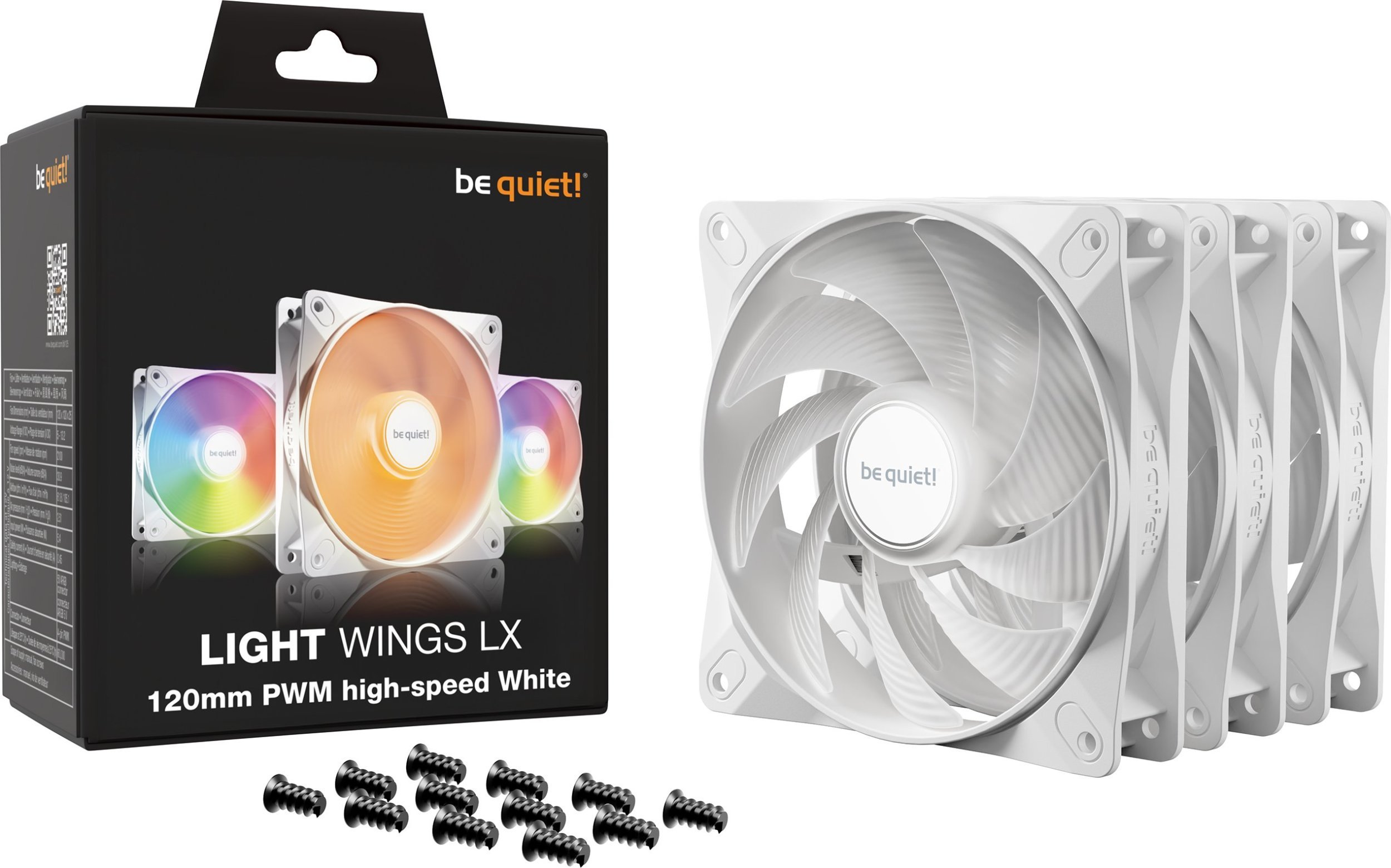 Ventilatorë kasë Be Quiet LIGHT WINGS LX, 120mm PWM High Speed, set 3 copë, të bardhë