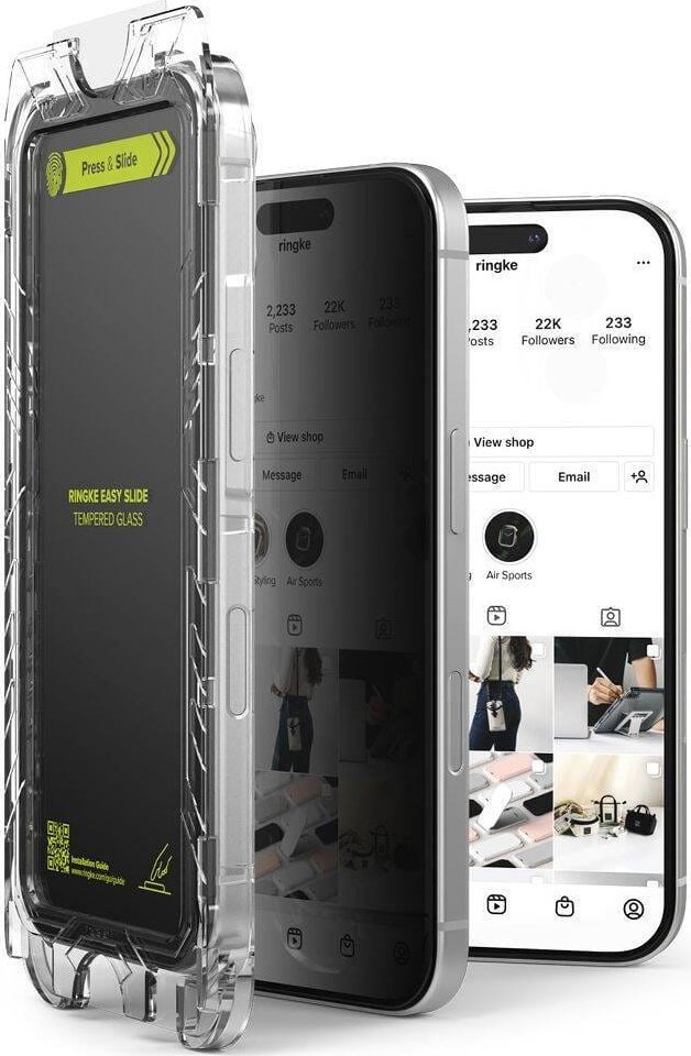 Xham mbrojtës privat Ringke Easy Slide për iPhone 16 Pro, 2 pack, 9H, transparent