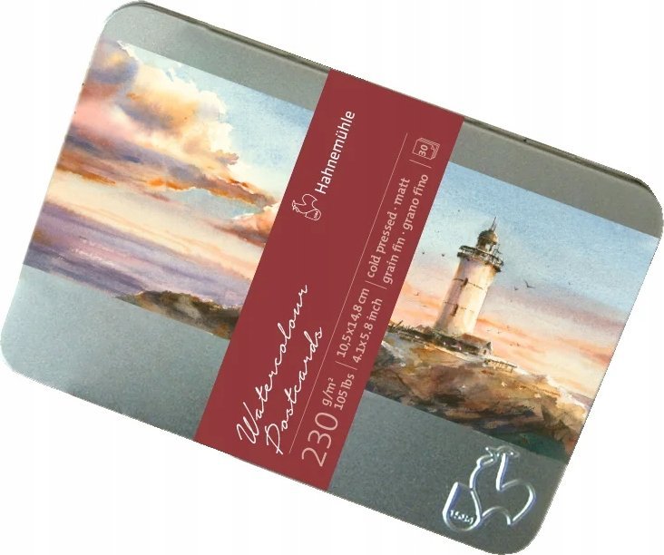 Set kartolina akuareli Hahnemühle Watercolor Postcard Tin, 4.1" x 5.8", 30 fletë, cold pressed, e bardhë