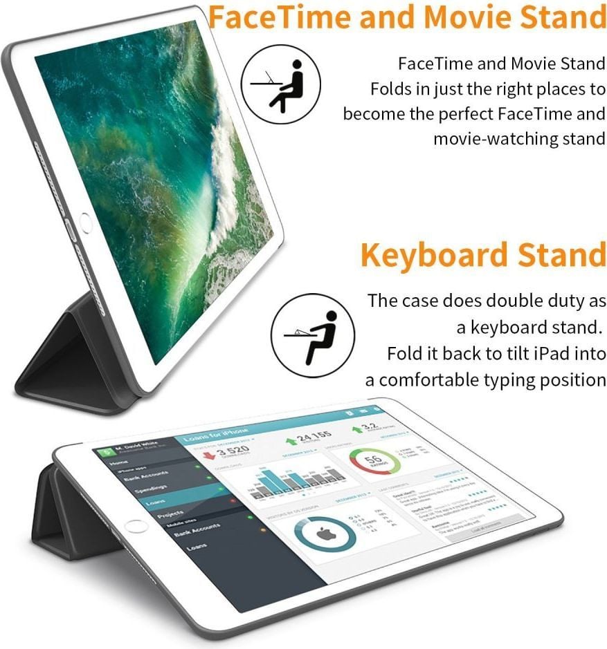 Mbrojtëse tableti Tech-Protect Smartcase, për iPad 9.7", smart wake up, gri