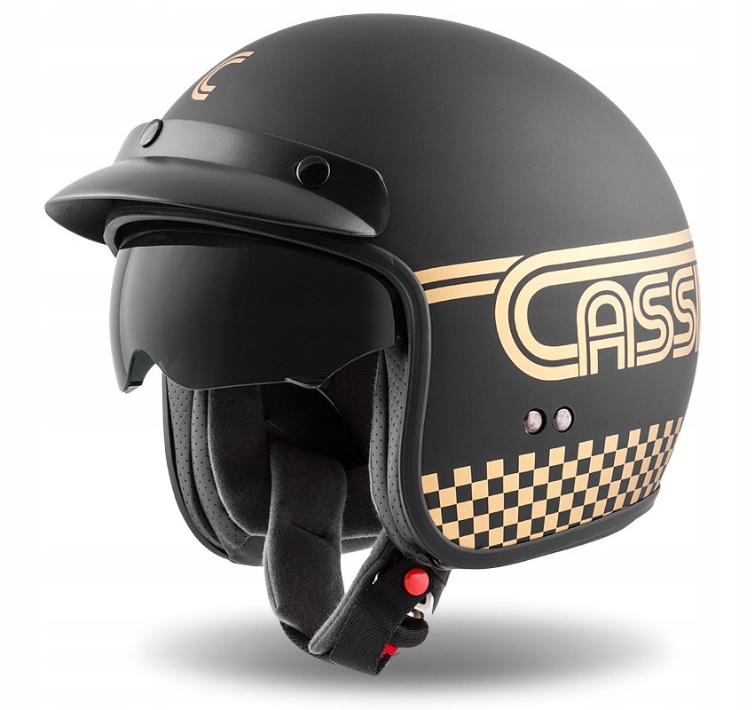 Helmetë moto CASSIDA Oxygen Rondo, polikarbonat, vizore dielli, mat e zezë gold, XS