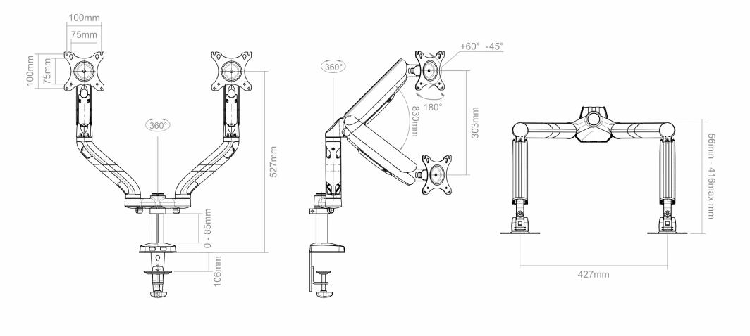 Mbajtëse për 2 monitorë Art Desk, 10"- 32", L-18GD, e zezë