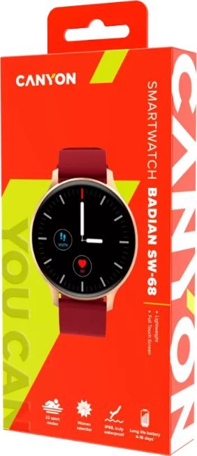 Smartwatch Canyon Badian SW-68, ekran LCD, rrip silikoni, burgundy