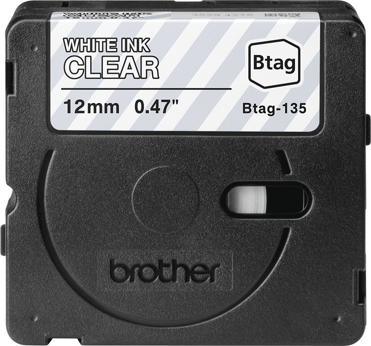 Shirit etiketues Brother BTAG-135, 12mm, tekst i bardhë në transparent