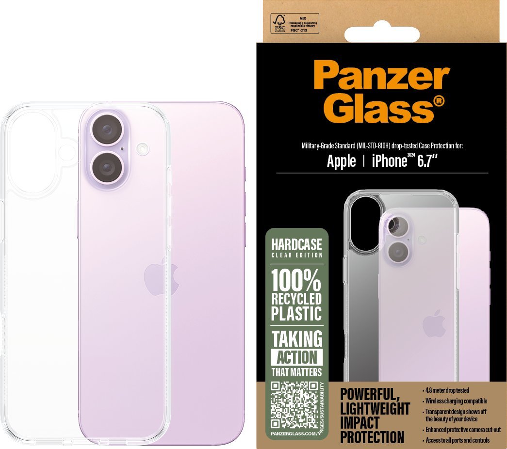 Mbulesë telefoni PanzerGlass HardCase për iPhone 16 Plus, transparente, rezistente ndaj goditjeve