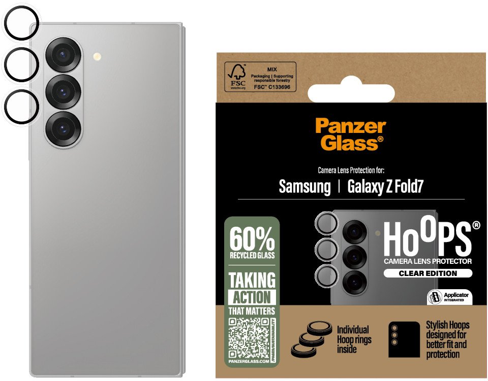 Mbrojtëse kamere PanzerGlass Hoops Samsung Galaxy Z Fold7, xham mbrojtës, transparente