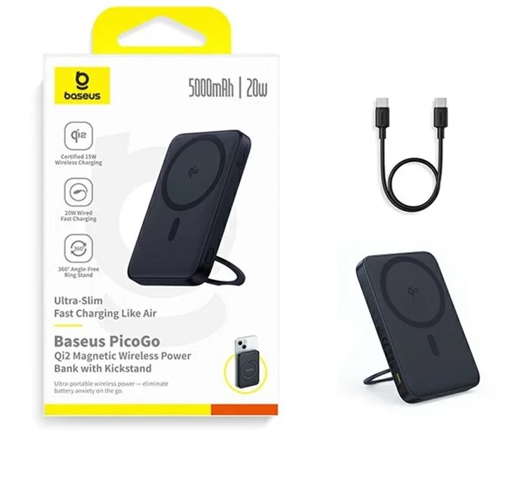 Power bank magnetik Baseus PicoGo Qi2, 5000mAh, 15W, i zi