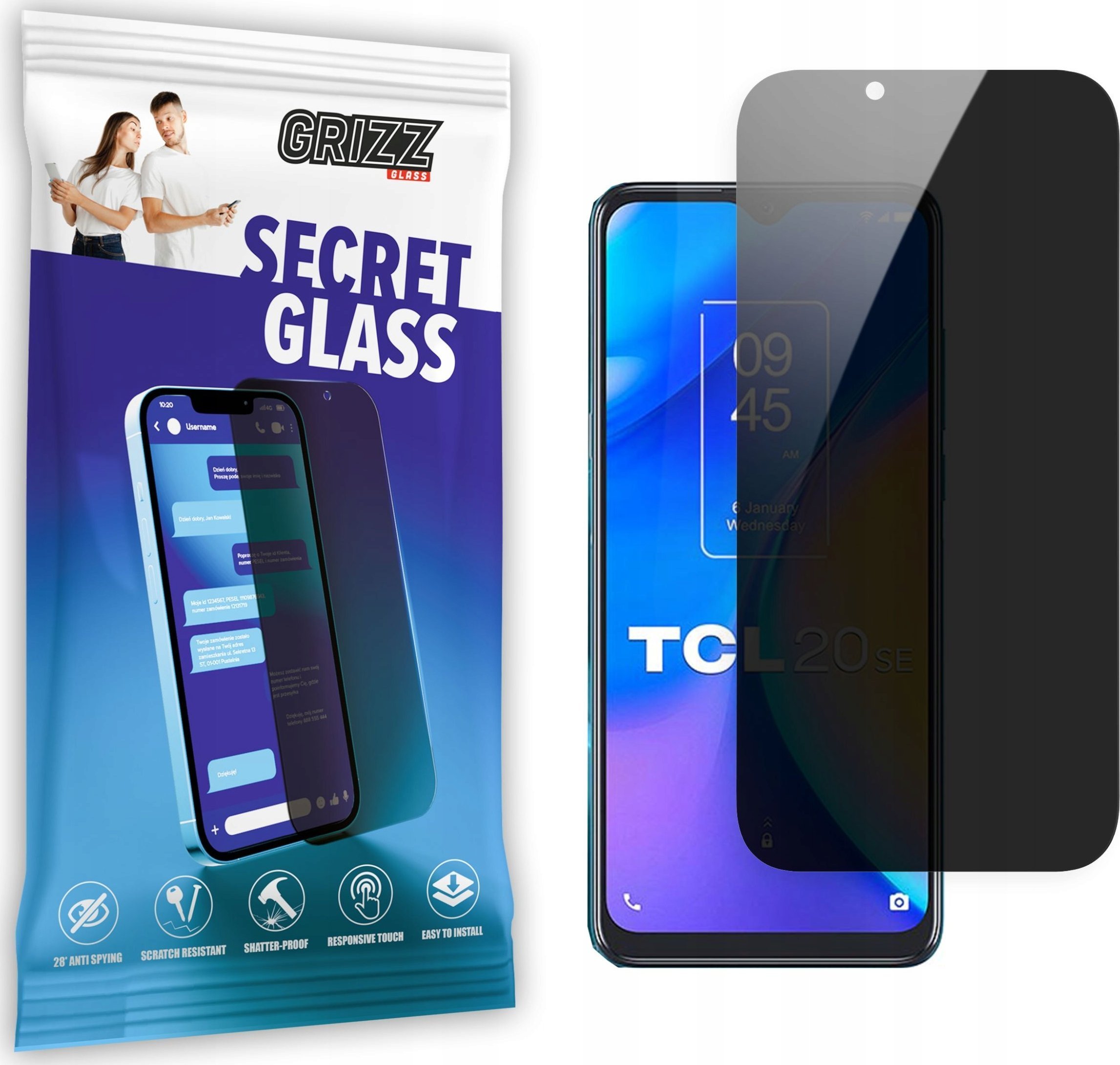 Xham privatësie Grizz SecretGlass për TCL 20 SE, mbrojtës ekrani, i tejdukshëm