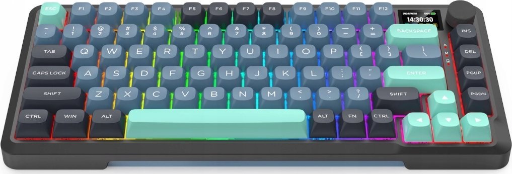 Tastierë gaming Redragon K724 PRO Wireless, mekanike 81 taste Mint Mambo, me ekran Hype dhe knob, e zezë