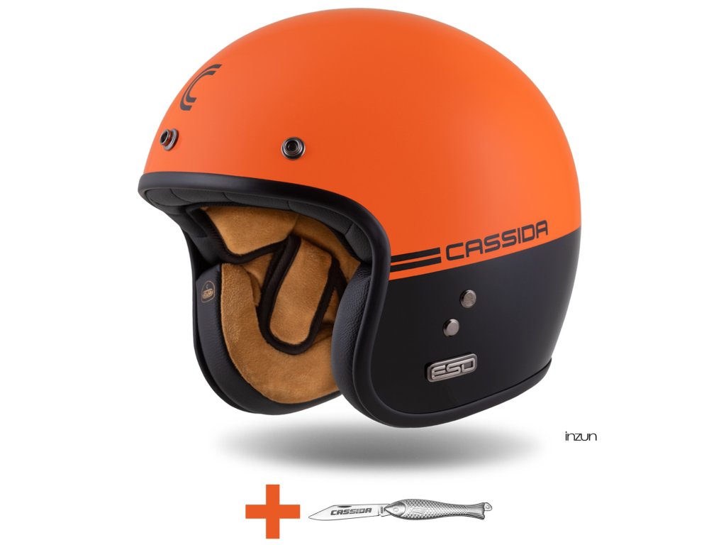 Helmetë moto CASSIDA ESO Super Hooligan, ECE 22.06, open face, e zezë portokalli perlë