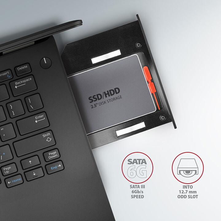 Kornizë AXAGON RSS-CD12 për 2.5" SSD/HDD në slot DVD, 12.7 mm, LED, alumini