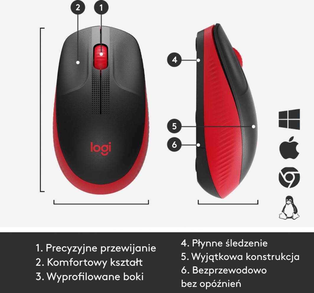 Maus Logitech M190, wireless, USB, i zi dhe i kuq
