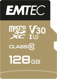 Kartë memorike MicroSD Emtec Speedin Pro, 128GB, Class 10 V30 UHS I U3, ngjyrë ari