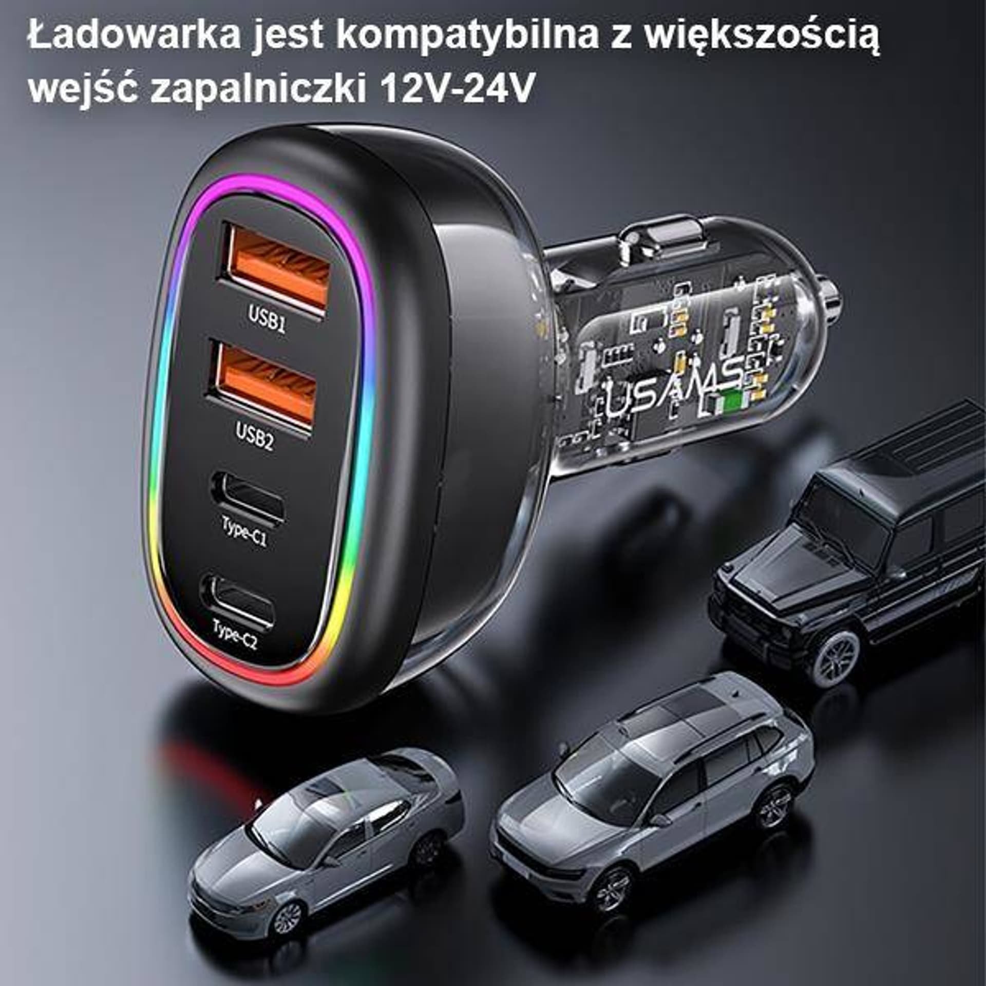 Karikues makinë Usams US CC170, 1x USB C 3x USB A, 48W PD, i zi