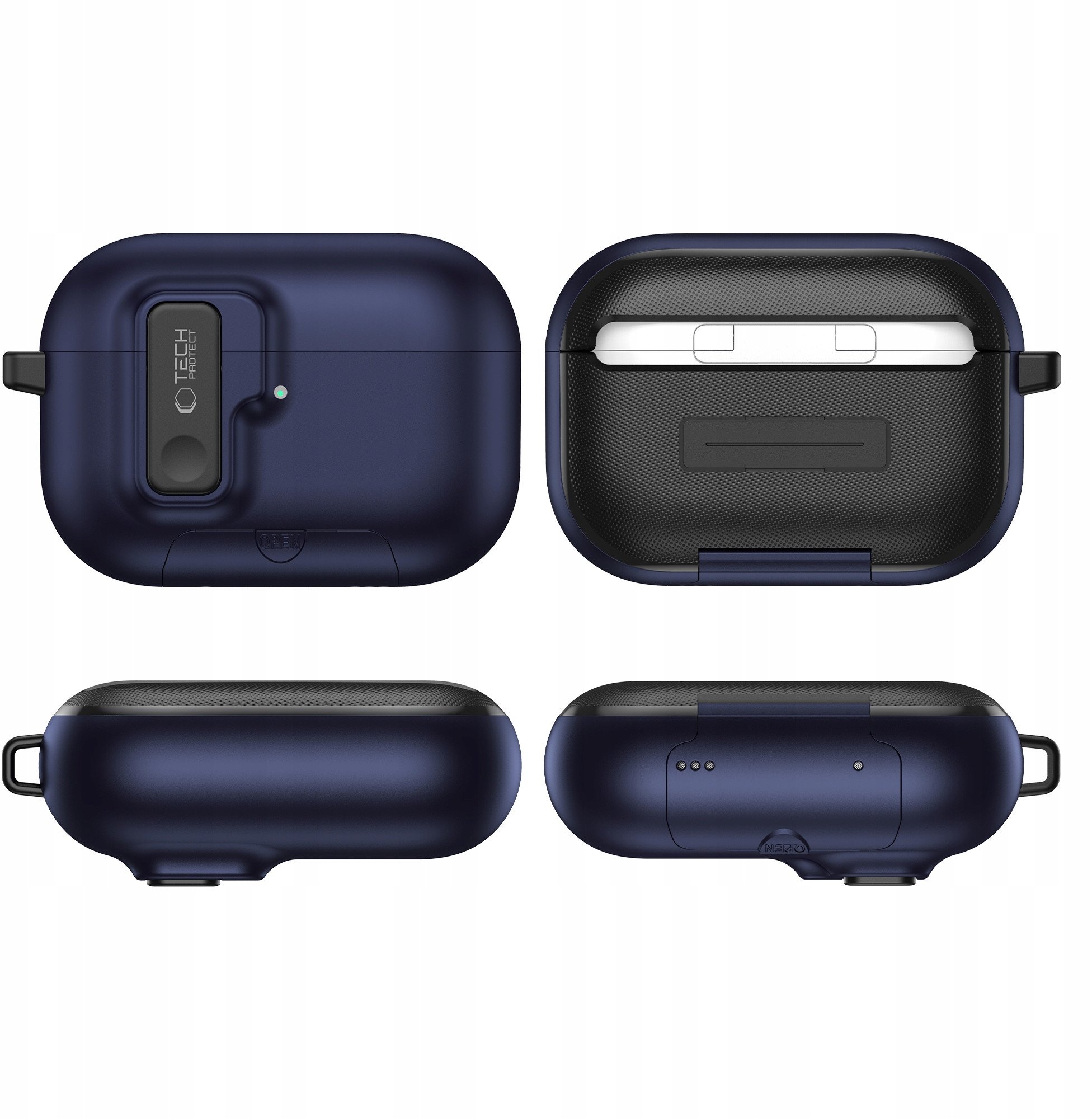 Këllëf kufjesh Tech-Protect Slim Hook, për Apple AirPods Pro 3, me karabinë, blu navy