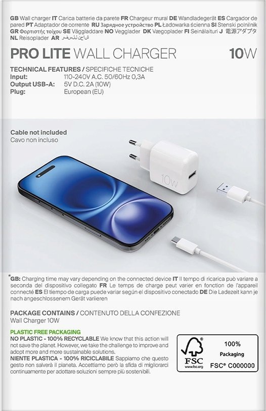Karikues USB Puro PRO LITE, Type A, 10W, i bardhë