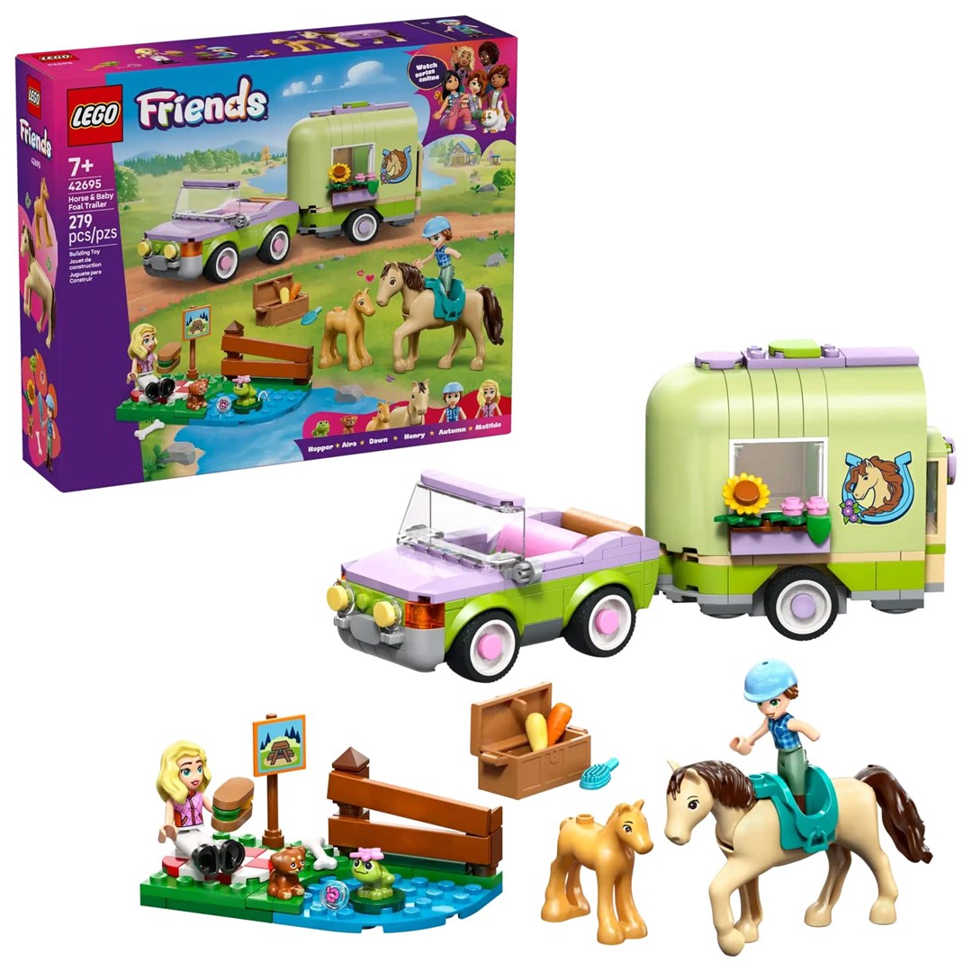 Set lodër LEGO Friends Trailer for Horse and Foal 42695, me rimorkio, për fëmijë
