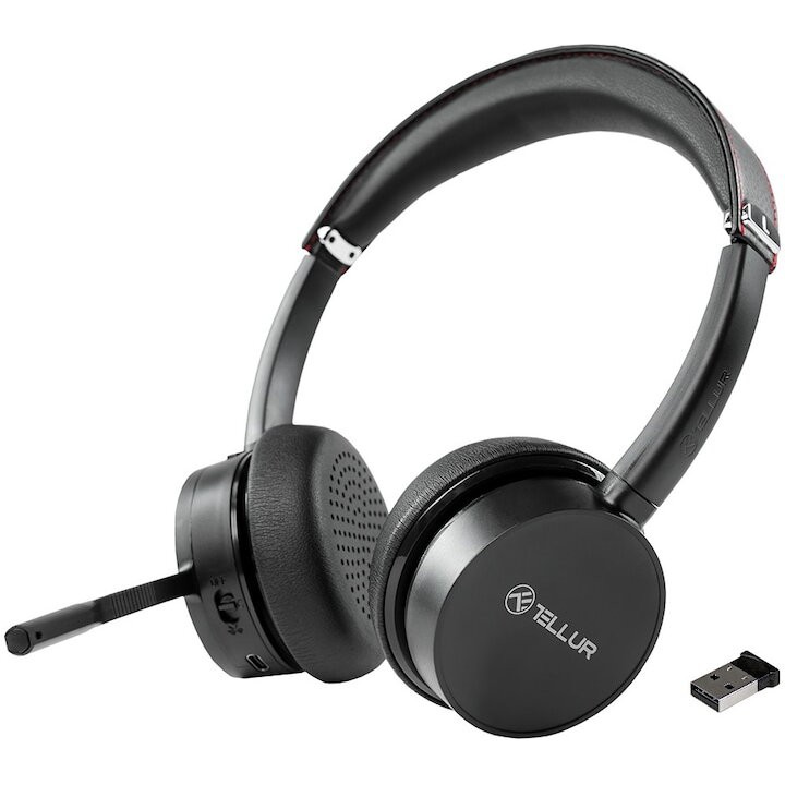 Kufje call center Tellur Voice Pro, wireless Bluetooth 5.0, anulim zhurme, të zeza