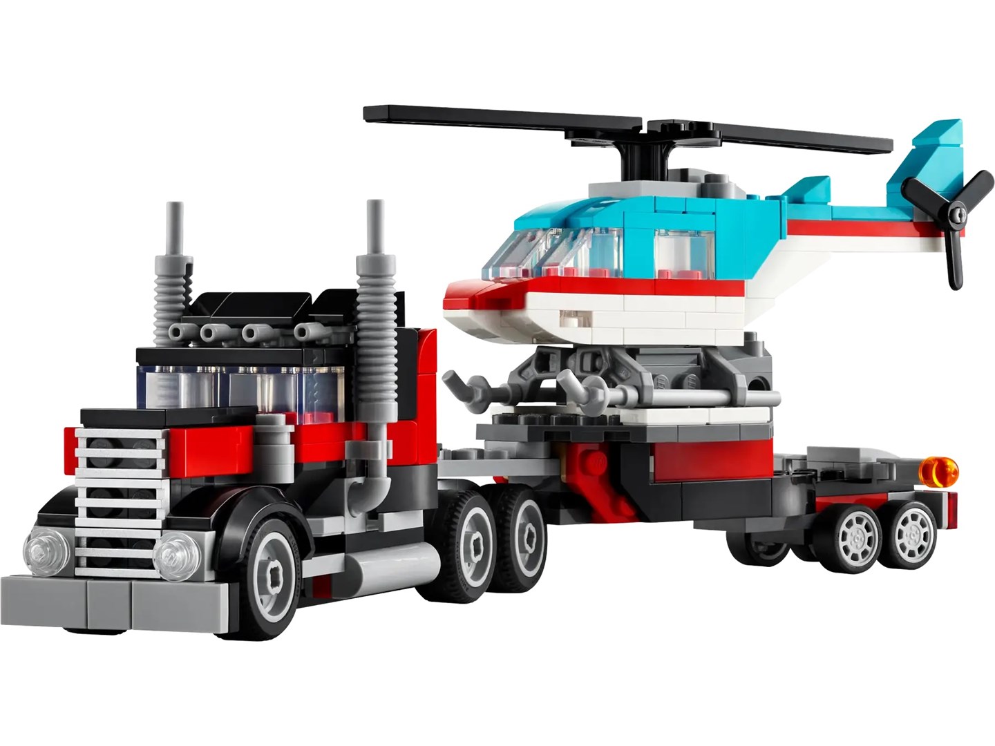 Set LEGO Creator 3 in 1 Flatbed Truck with Helicopter 31146, kamion dhe helikopter, shumëngjyrësh