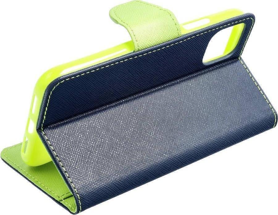Këllëf portofol Kabury Fancy Book Case Samsung Galaxy S22 Plus, lëkurë eco, mbyllje magnetike, blu navy me lime