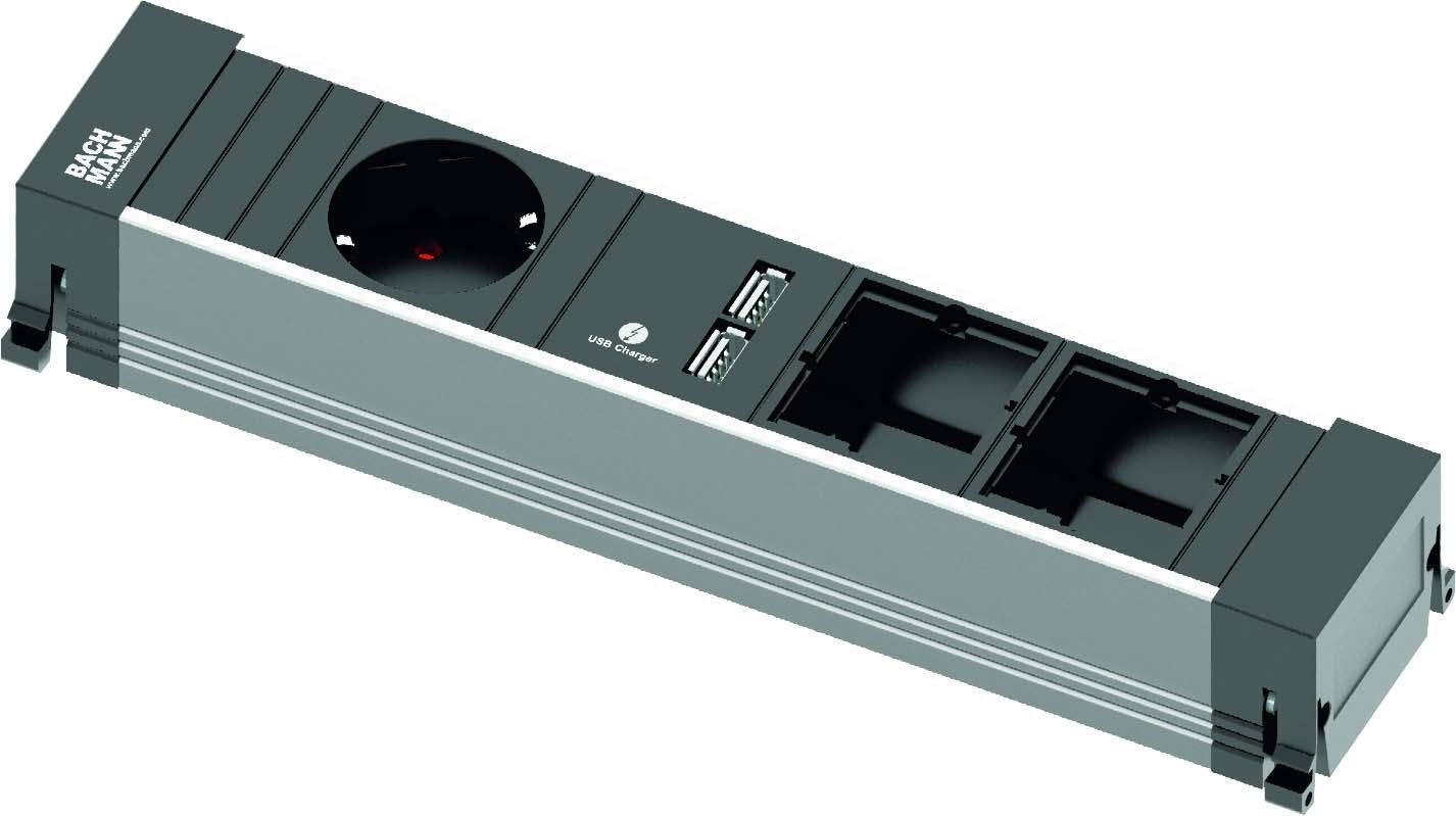 Prizë integruese Bachmann Power Frame 916.0041, 1 dalje Schuko, 2 module të personalizueshme, e zezë
