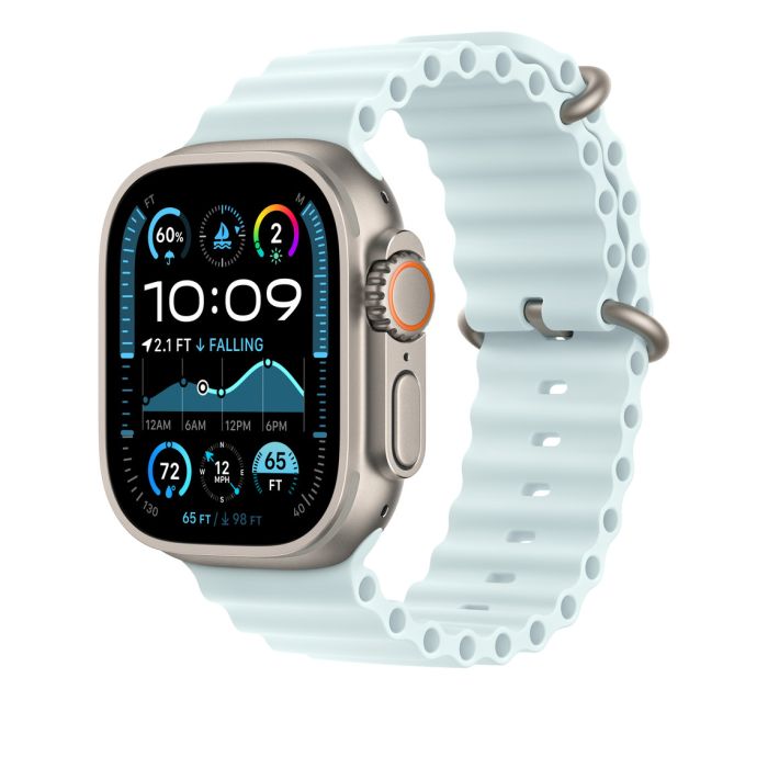 Apple Watch 49mm Band, Ice Blue Ocean Band, Natural Titanium Finish