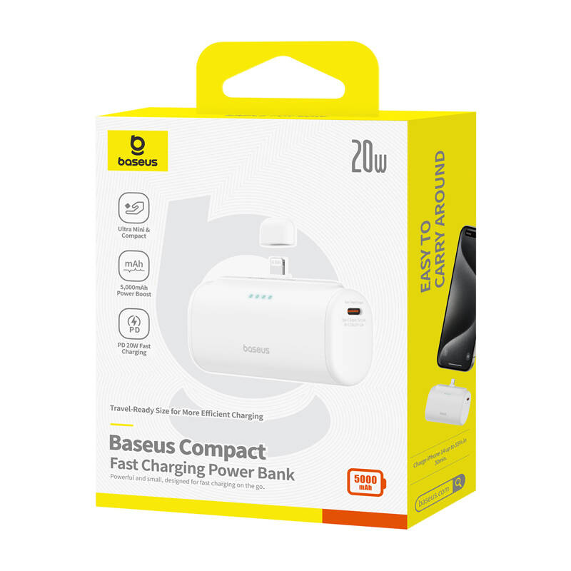Power bank Baseus Compact, 5000mAh, 20W, i bardhë
