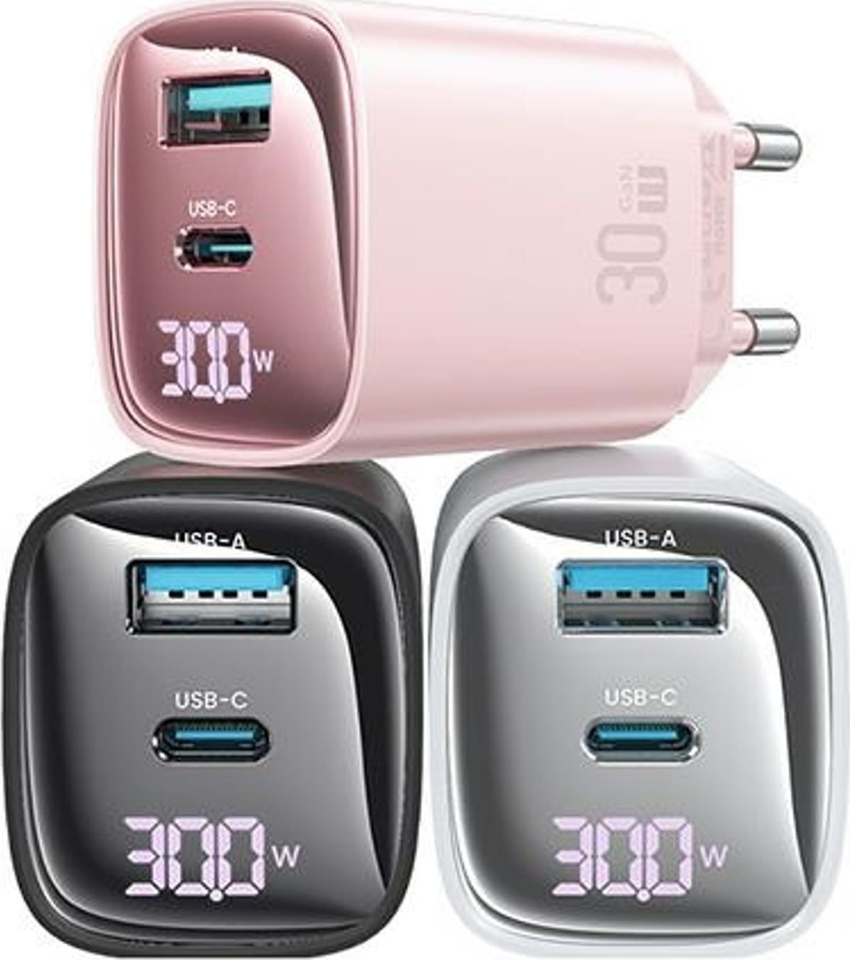 Karikues AC Usams CC229, 30W GaN, USB dhe USB C, i bardhë