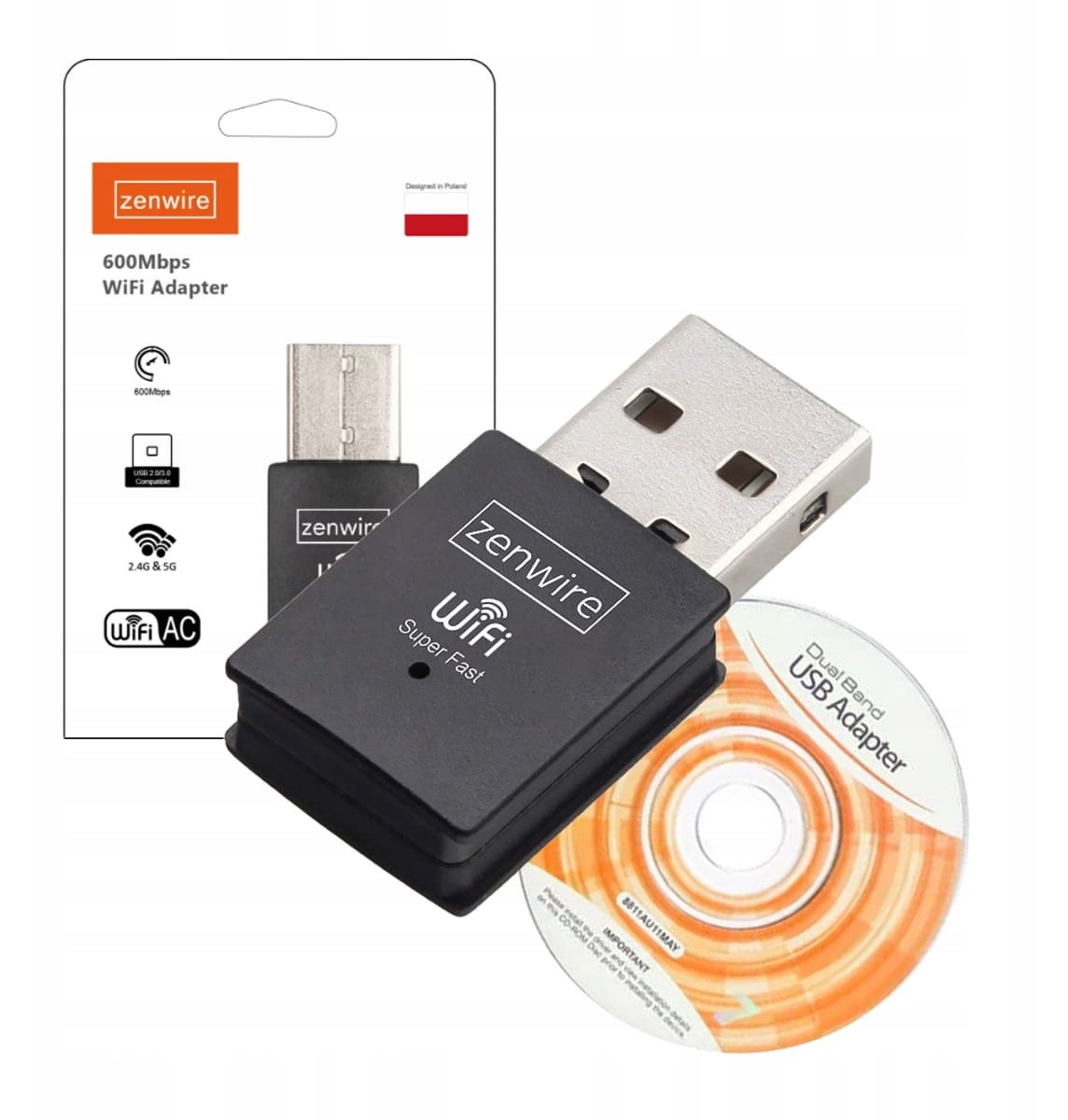Karta rrjetore Wi Fi ZENWIRE WD AX302, USB A, 2.4 GHz 5 GHz, e zezë